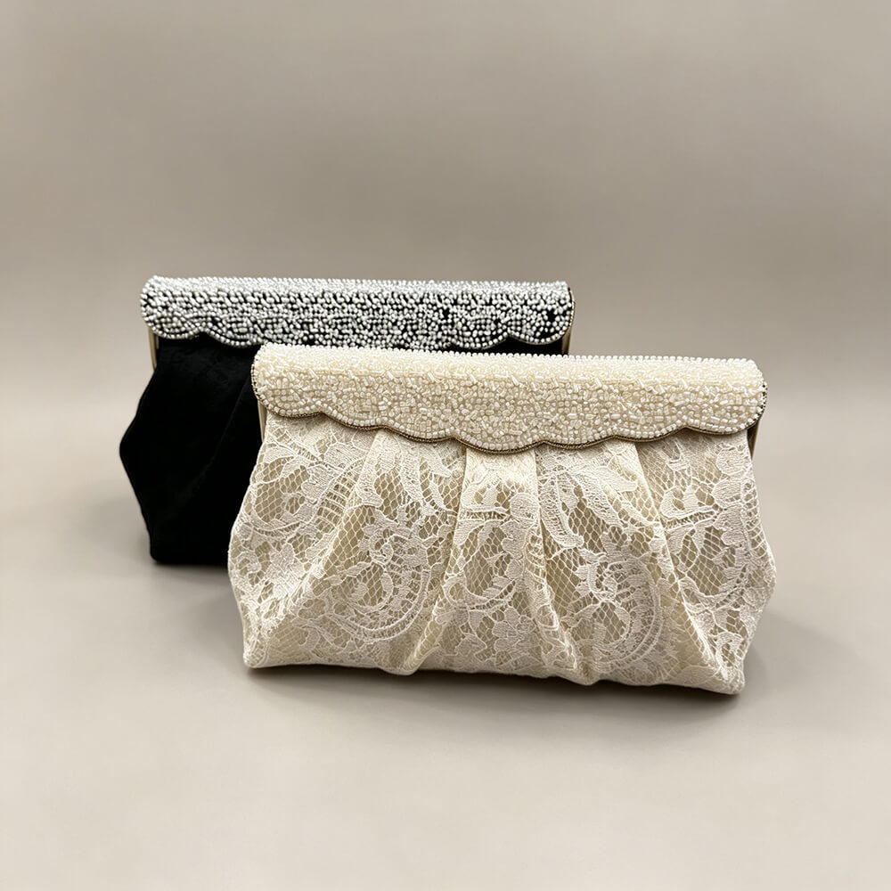 Lace Beaded Scalloped Evening Clutch