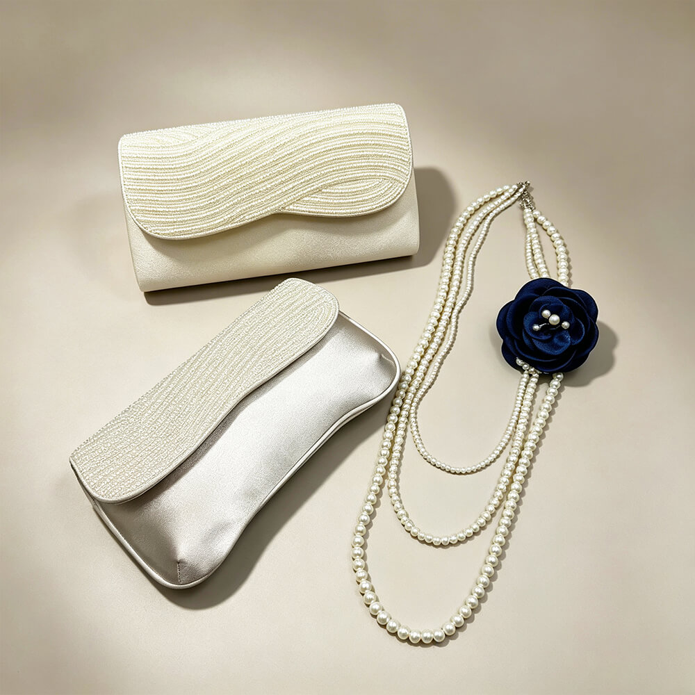 Beaded Evening Clutch Custom Satin Clutch Bag OEM Wedding Clutch Necklace Set