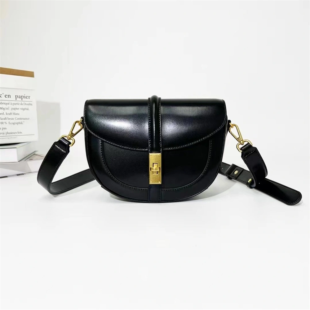High quality saddle genuine leather crossbody blac