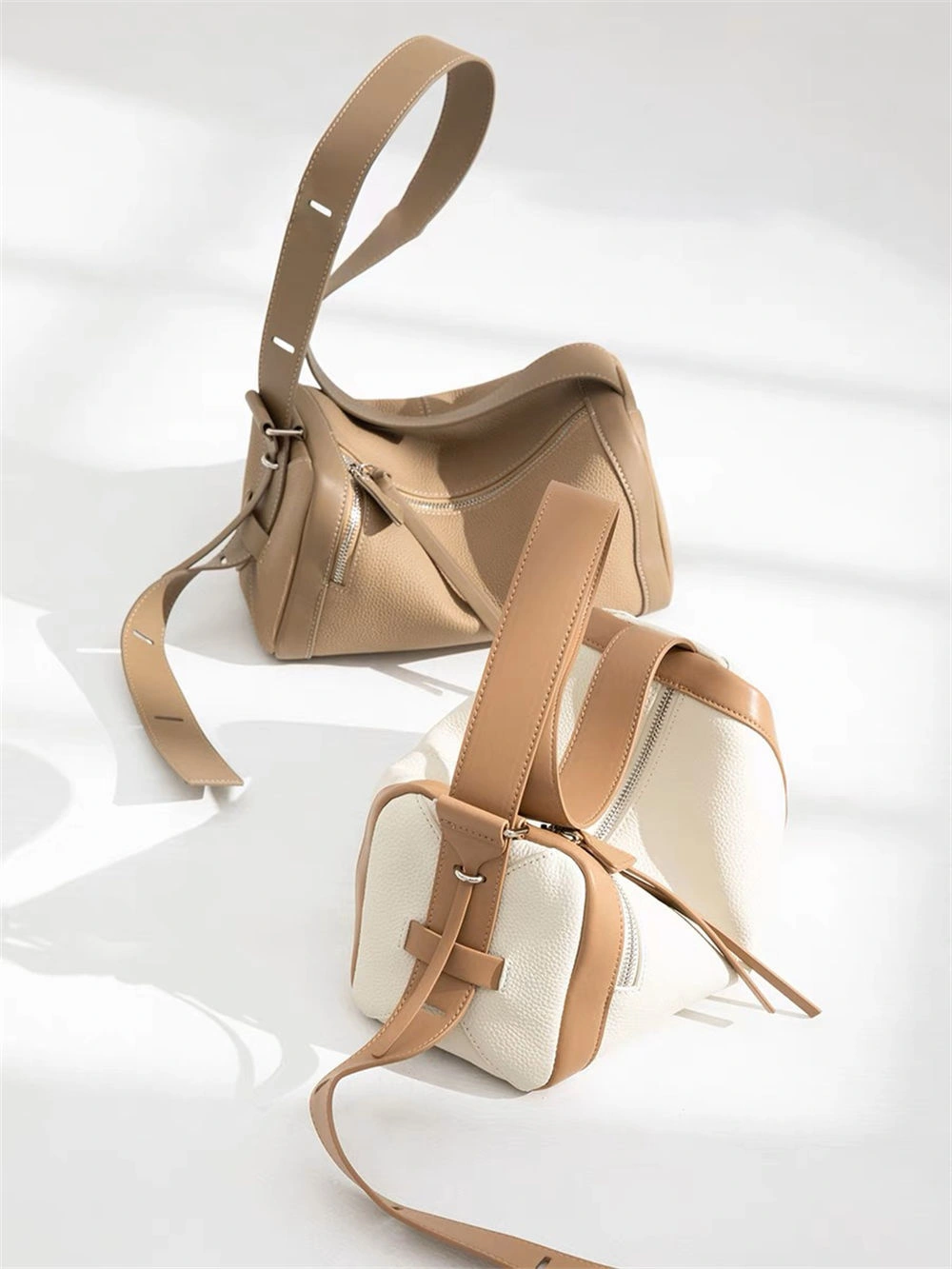 Khaki Litchi Pattern Women's Genuine Leather Pillo
