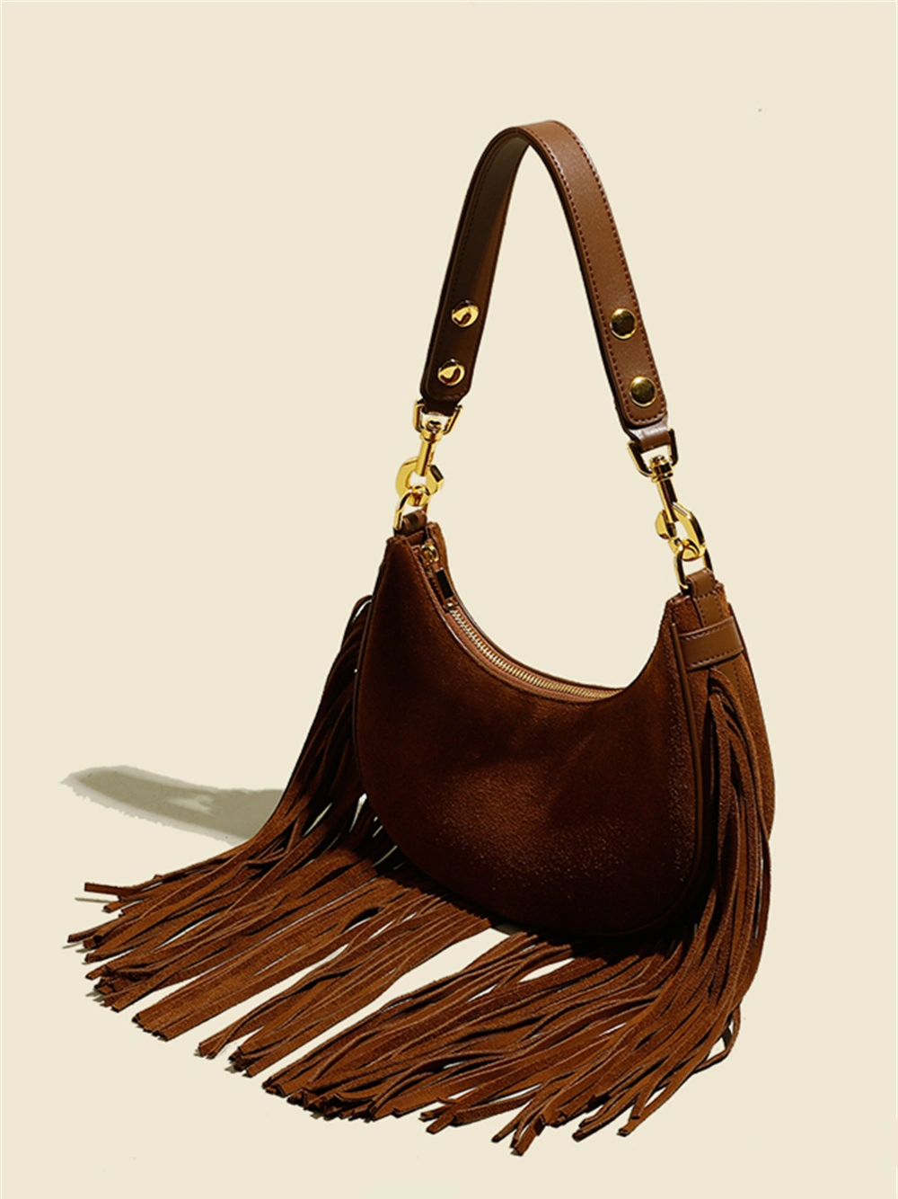Classic Tassel Design Genuine Leather Bucket Bag