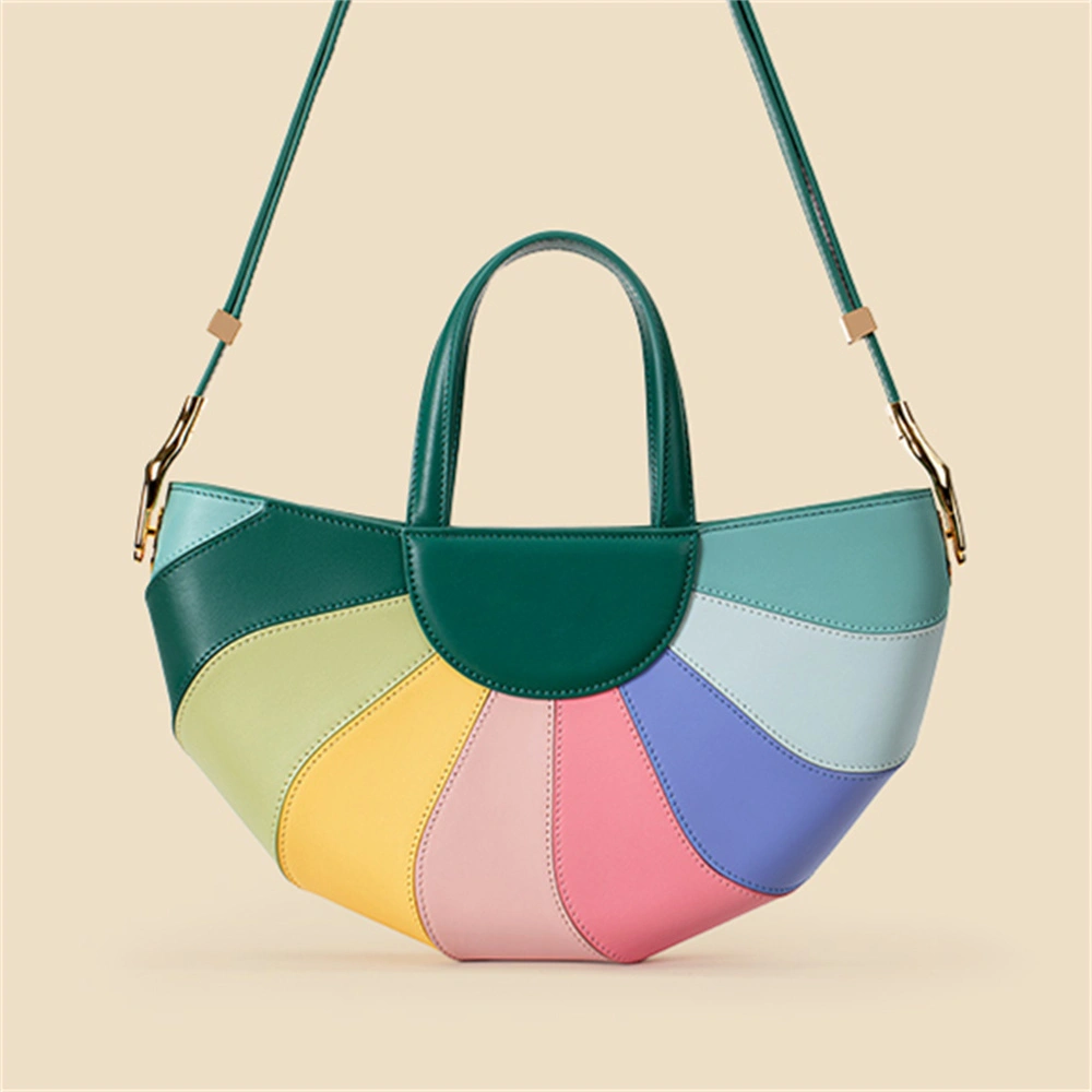 Unique Design Green Leather Fan-shaped Handbag