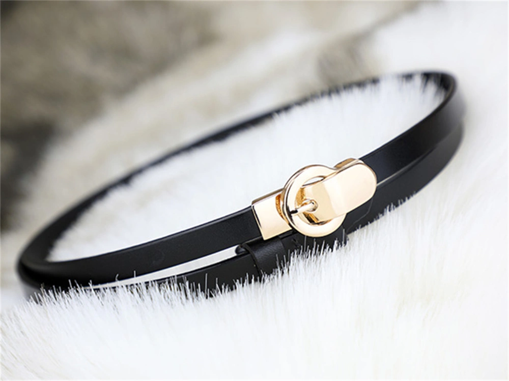 Genuine Leather Slim Belt Ladies Grain Decorative